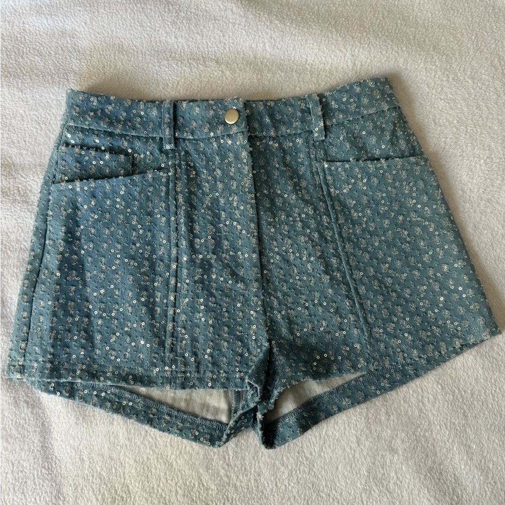 Privy Sequined Shiny Jean Shorts Size Small, New